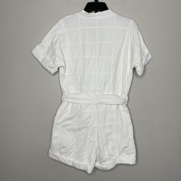 CLEOBELLA Tinsley Romper Womens Small White Checked Denim Invisible Buttons Belt - Picture 4 of 7